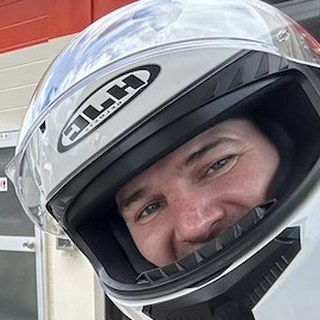 Damian Dara in his motorcycle helmet